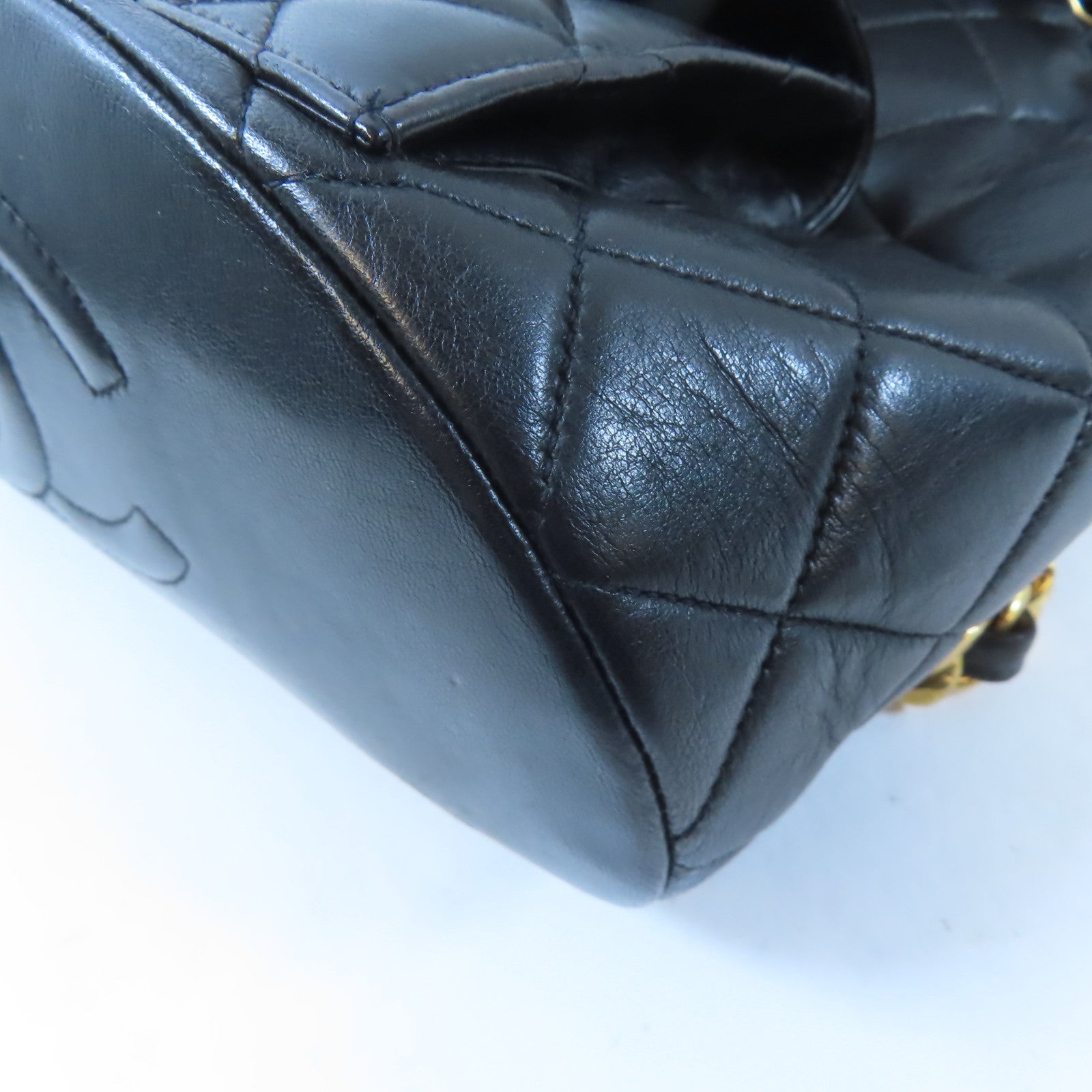 CHANEL 菱格羊皮皮革Vintage Backpack金扣背包黑色