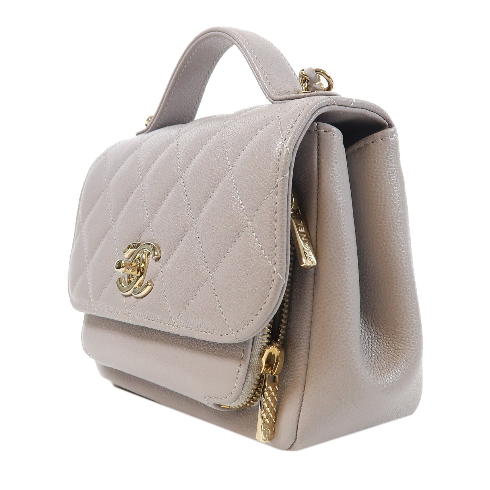 CHANEL 菱格牛皮皮革Business Affinity金扣手挽肩背兩用袋灰色