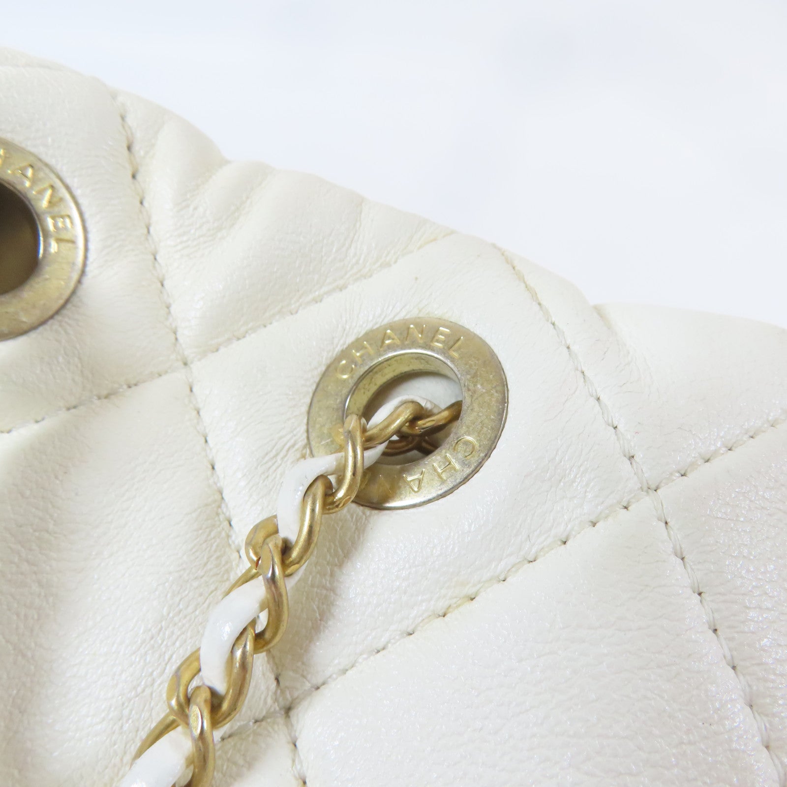 CHANEL 【激減優惠】菱格牛皮皮革Shoulder Bag金扣手挽肩背兩用袋白色