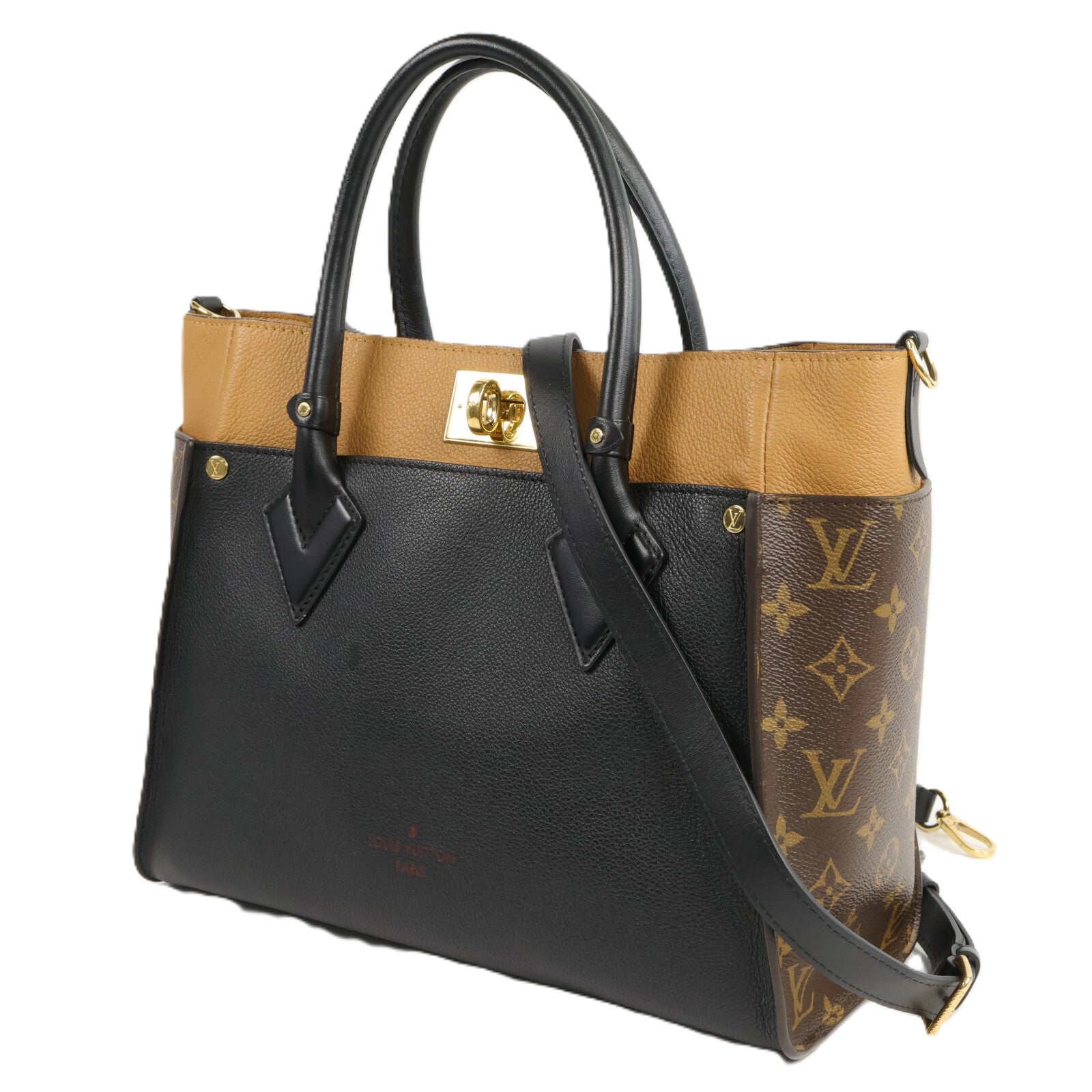 LOUIS VUITTON Monogram/牛皮皮革On My Side MM手挽肩背兩用袋