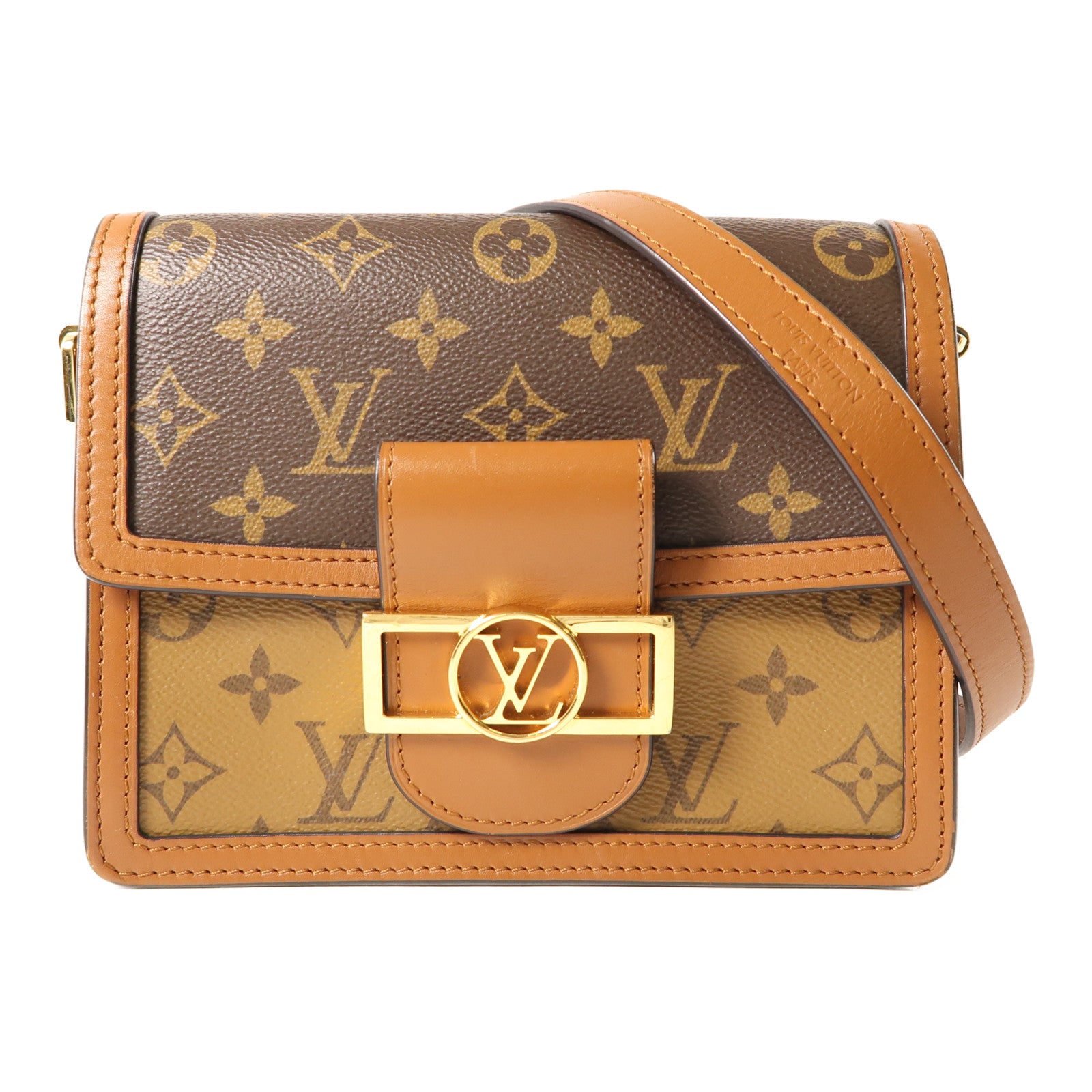 LOUIS VUITTON Monogrqam Reverse Mini Dauphine手挽肩背兩用袋棕色