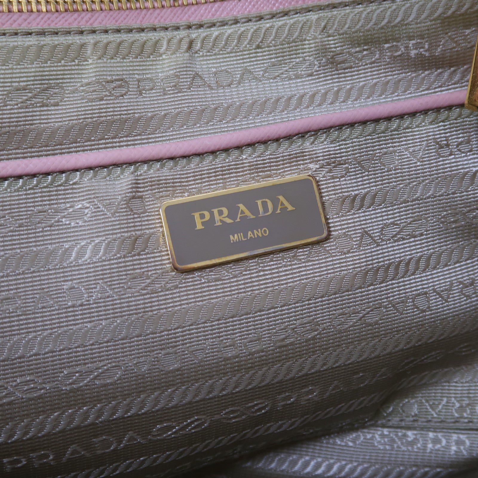 PRADA 牛皮皮革Shoulder Bag金扣手挽肩背兩用袋粉紅色