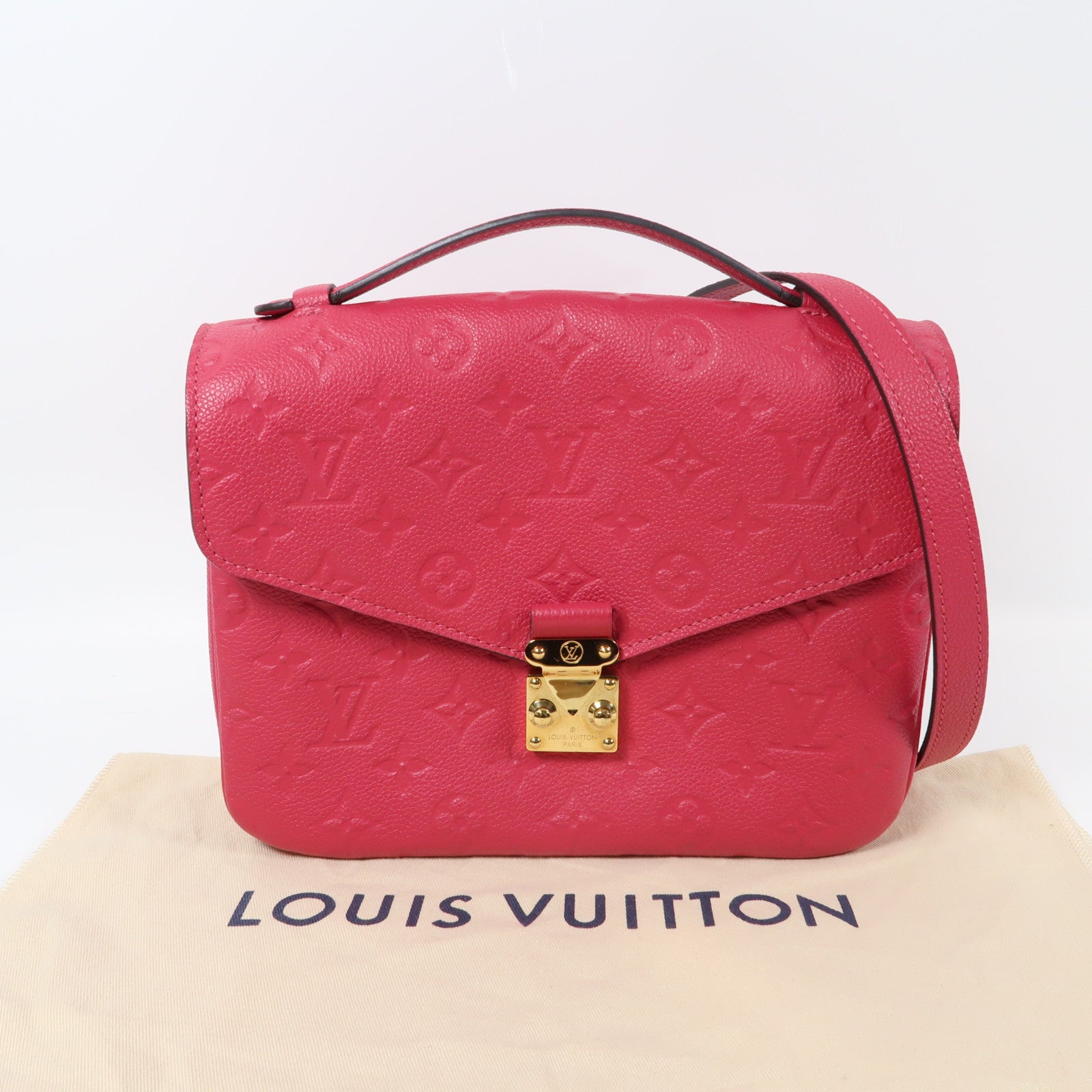 LOUIS VUITTON Monogram Empreinte Pochette Metis金扣手挽肩背兩用袋粉紅色