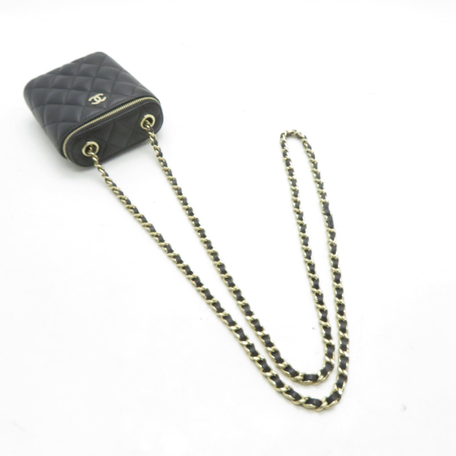 CHANEL 【激減優惠】菱格羊皮皮革Vanity Case金扣鏈帶肩背袋黑色