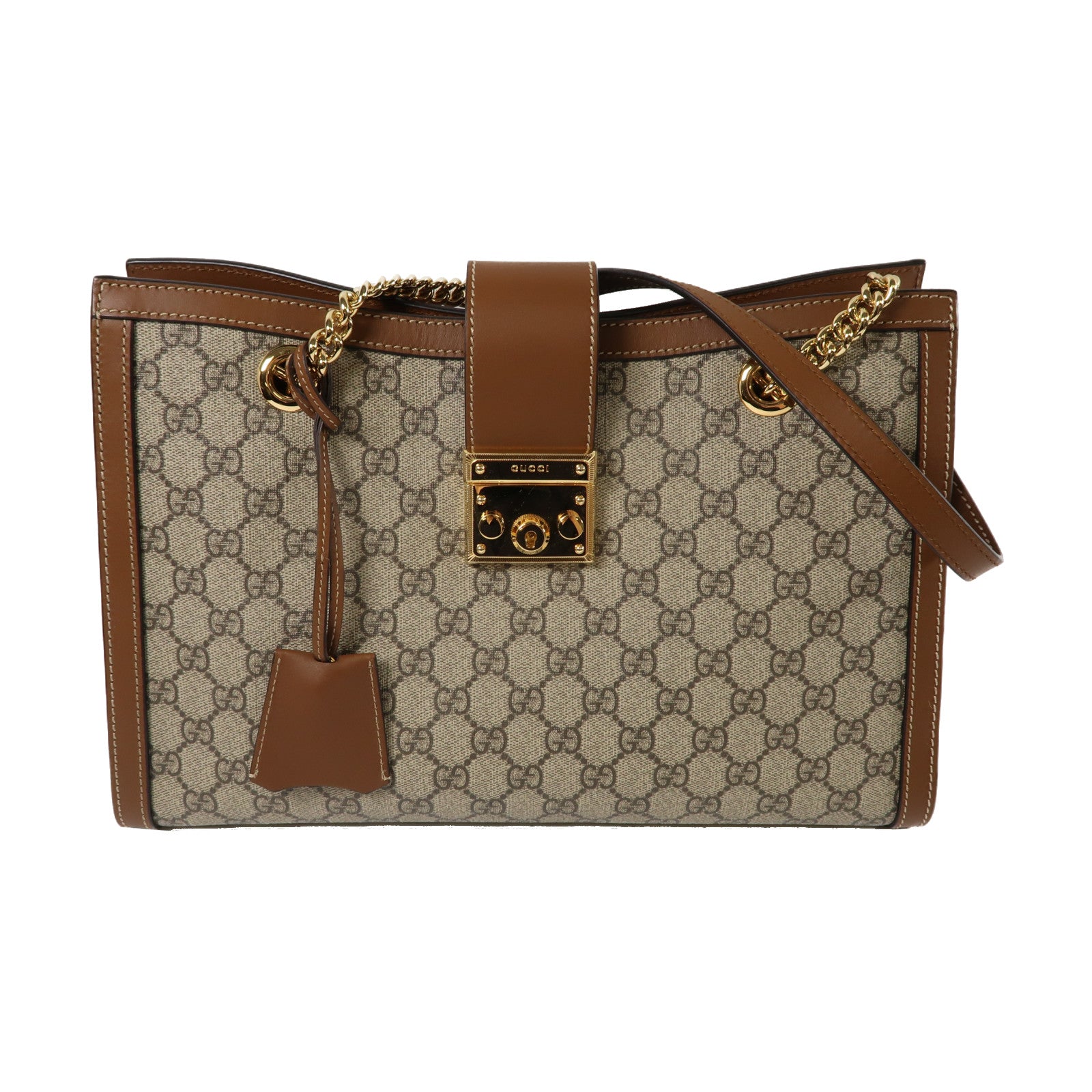 GUCCI 塗層帆布Padlock GG金扣肩背袋啡色