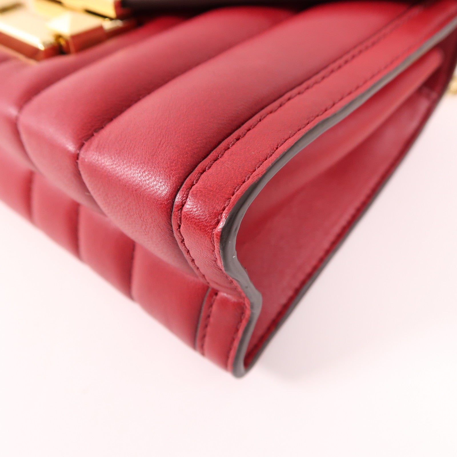 MICHAEL KORS Chain Shoulder Bag Lambskin Leather Red