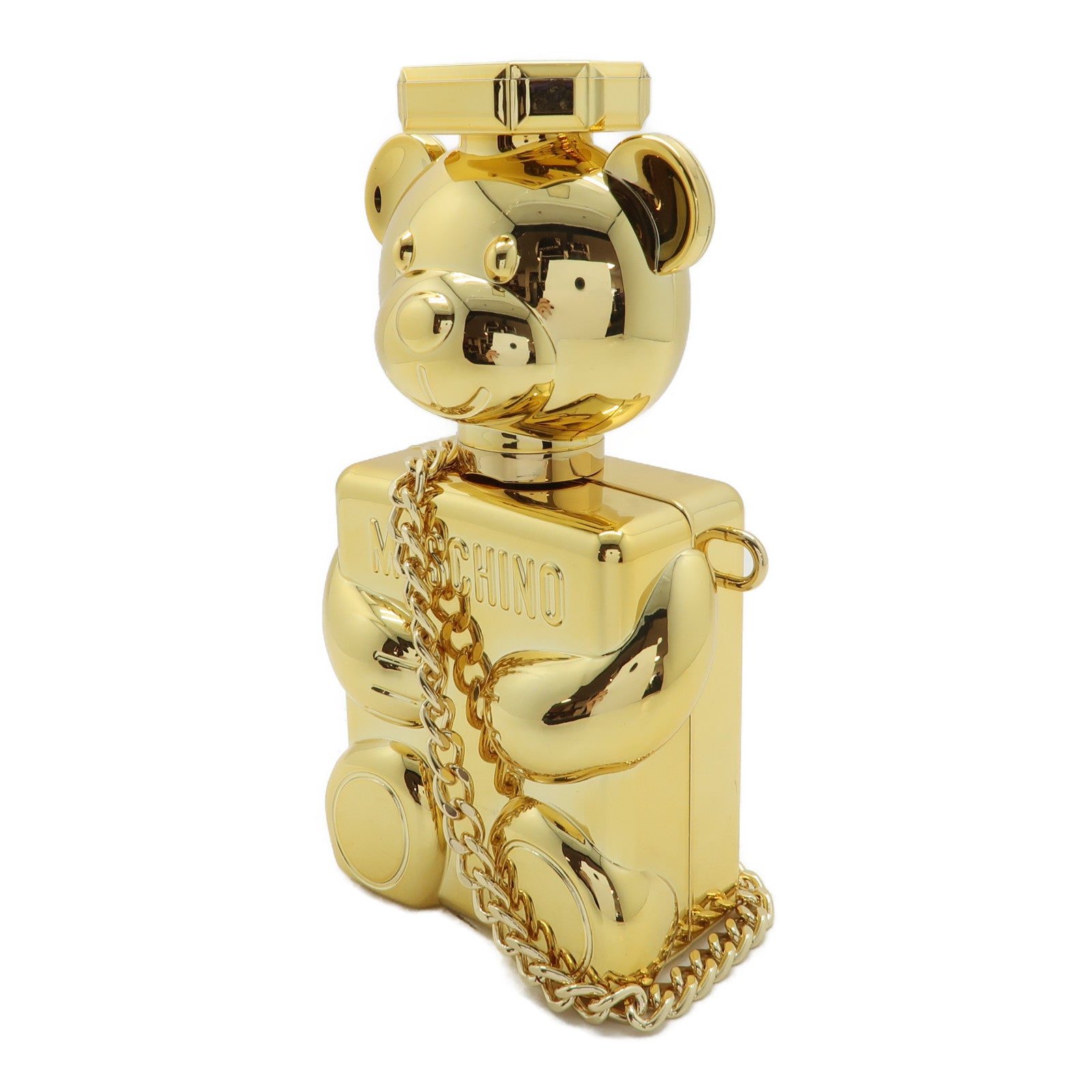 MOSCHINO PVC Teddy Perfume Case金扣鏈帶肩背袋金色
