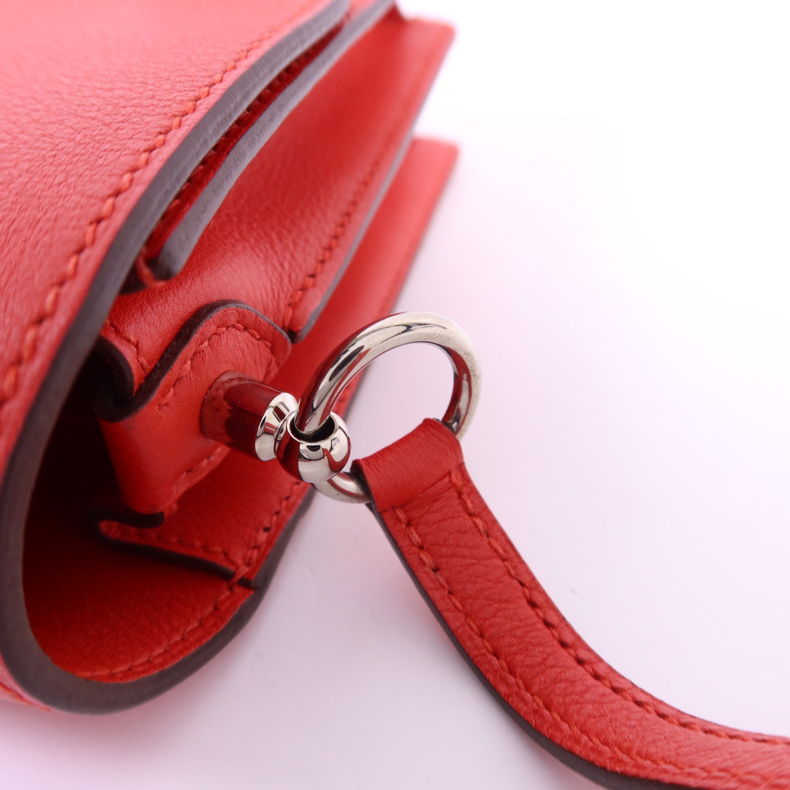 HERMES Evercolor皮革Mini Roulis銀扣肩背袋Rouge Tomate