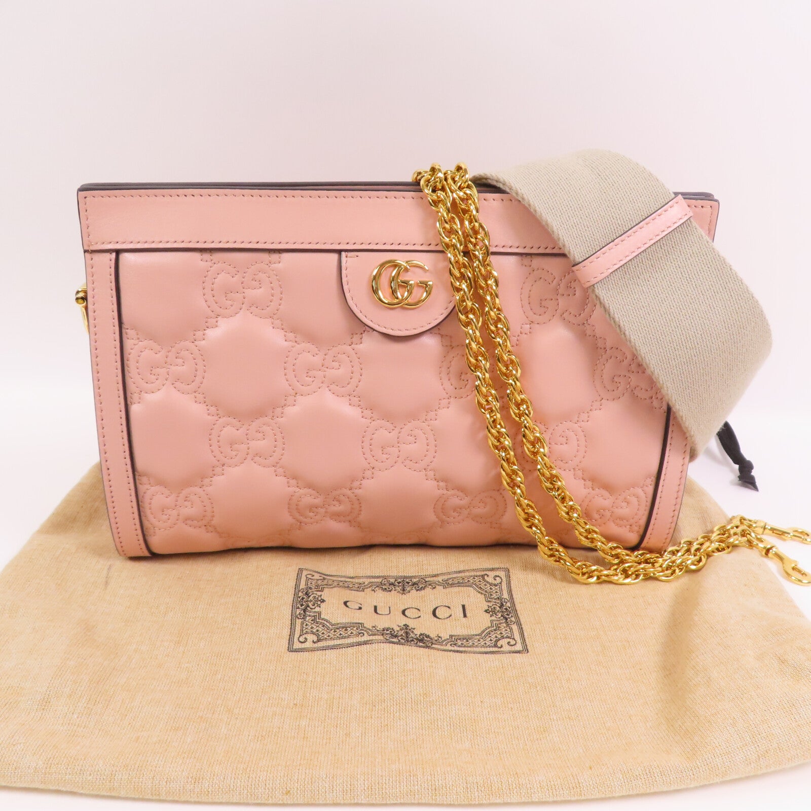 GUCCI 【激減優惠】羊皮皮革GG Matelasse金扣鏈帶肩背袋