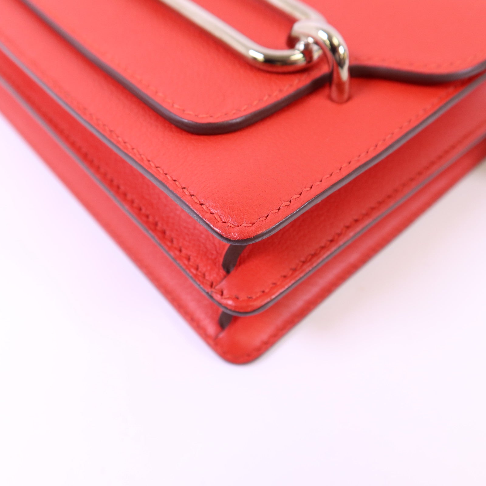 HERMES Evercolor皮革Mini Roulis銀扣肩背袋Rouge Tomate