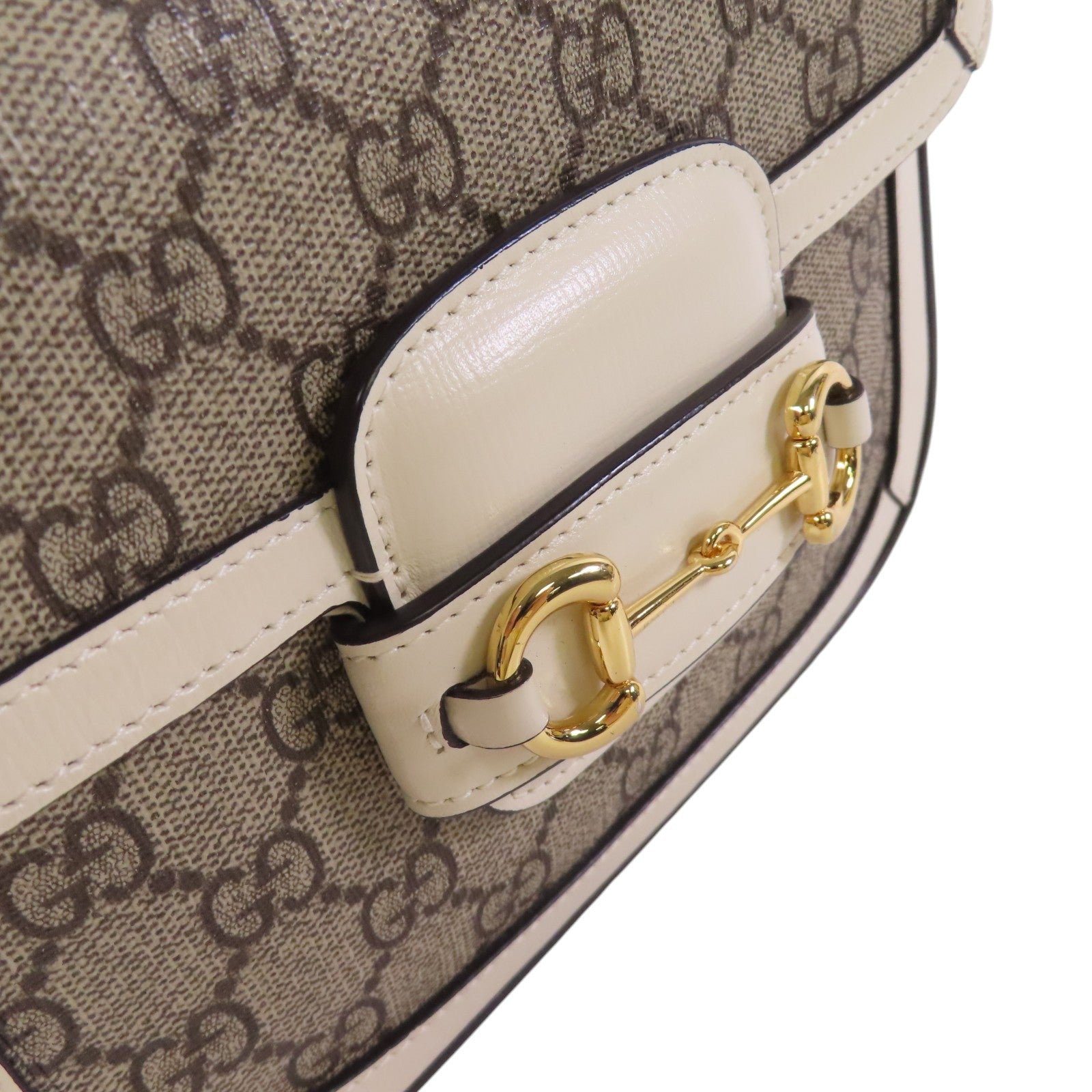 GUCCI 塗層帆布/牛皮皮革Horsebit 1955金扣肩背袋