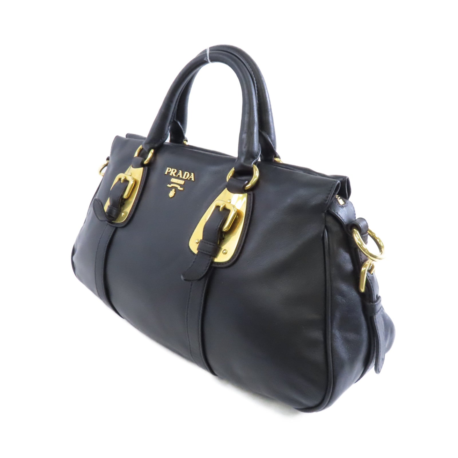 PRADA 牛皮皮革Shoulder Bag金扣手挽肩背兩用袋黑色
