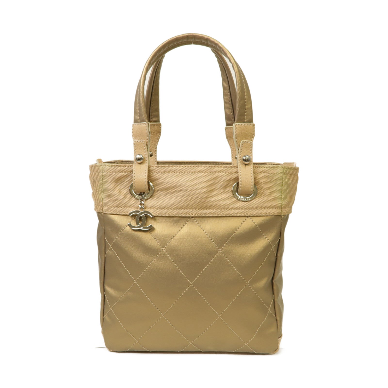 CHANEL 【激減優惠】塗層帆布Paris-Biarritz Tote Bag銀扣手挽袋金色