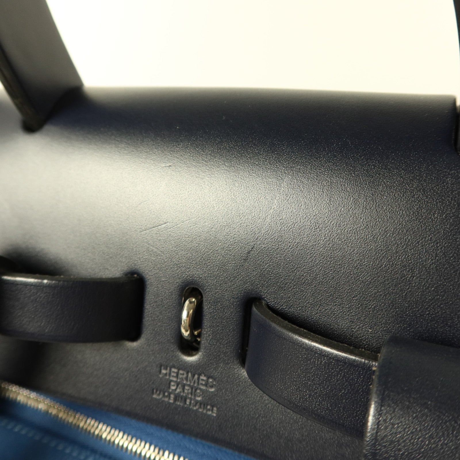 HERMES 帆布Herbag Backpack銀扣背包Deep Blue/Bleu Nuit