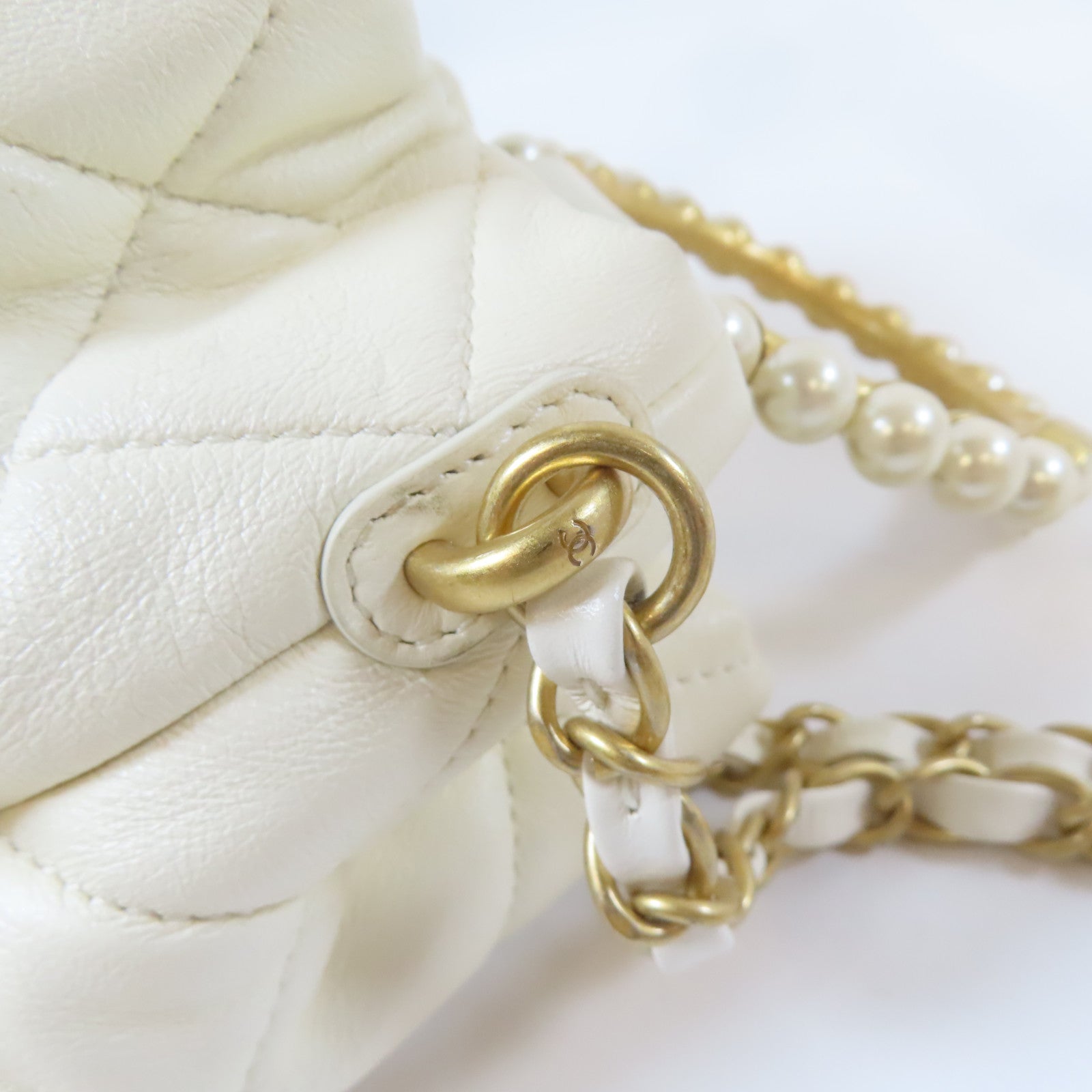 CHANEL 【激減優惠】菱格牛皮皮革Shoulder Bag金扣手挽肩背兩用袋白色