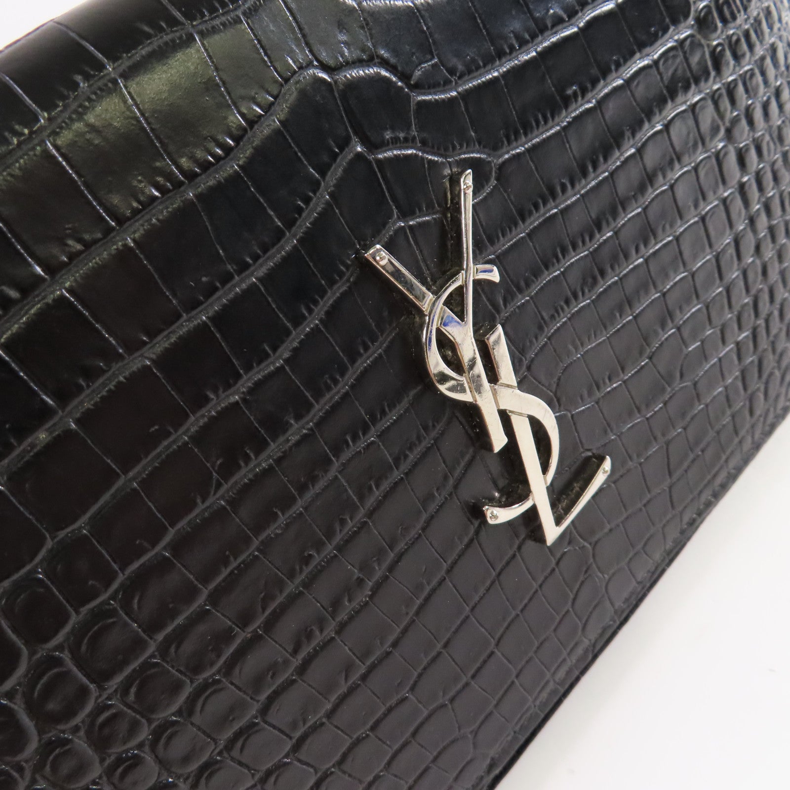 SAINT LAURENT 牛皮皮革Chain Shoulder Bag銀扣鏈帶肩背袋黑色