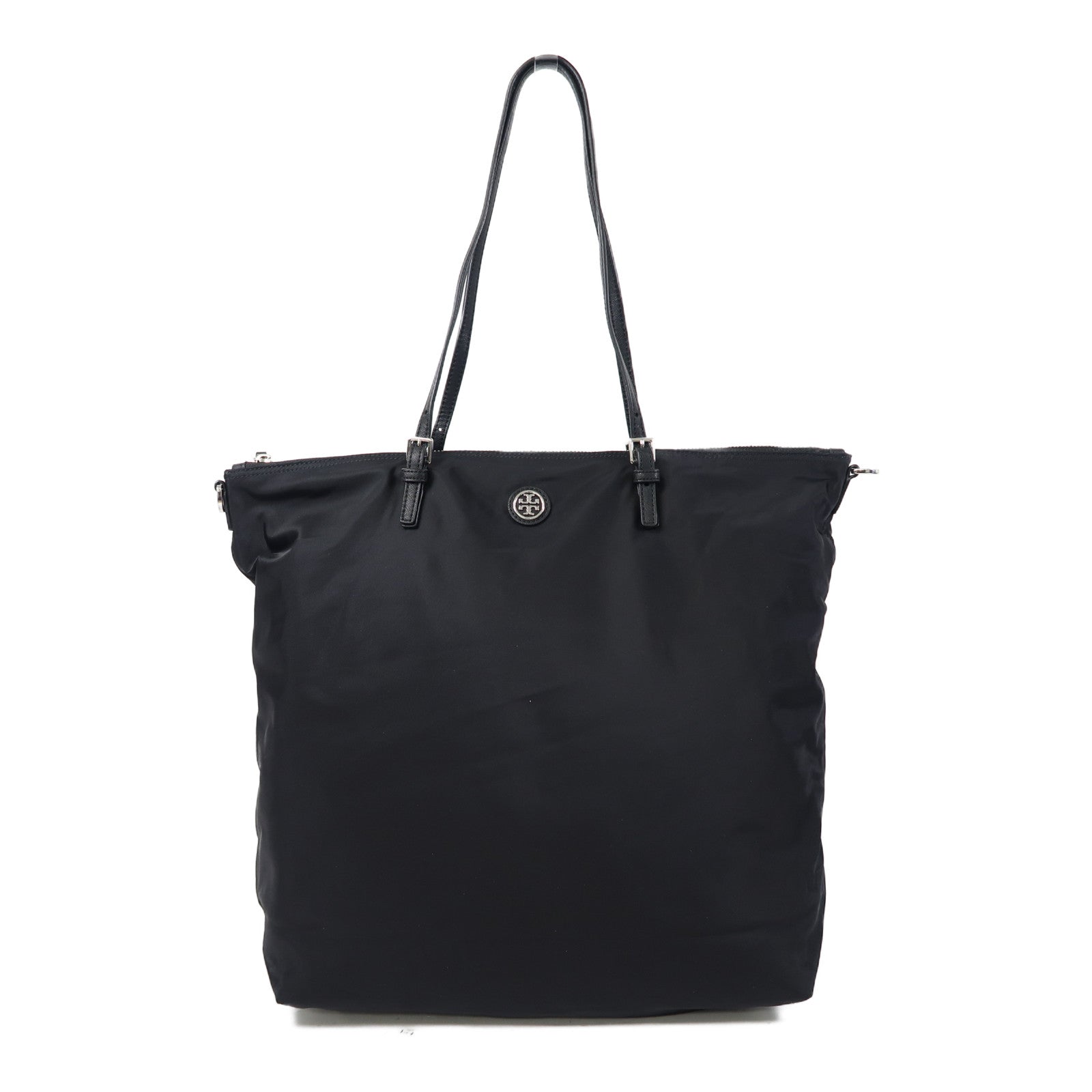 Tory Burch 尼龍Tote Bag銀扣肩背袋黑色