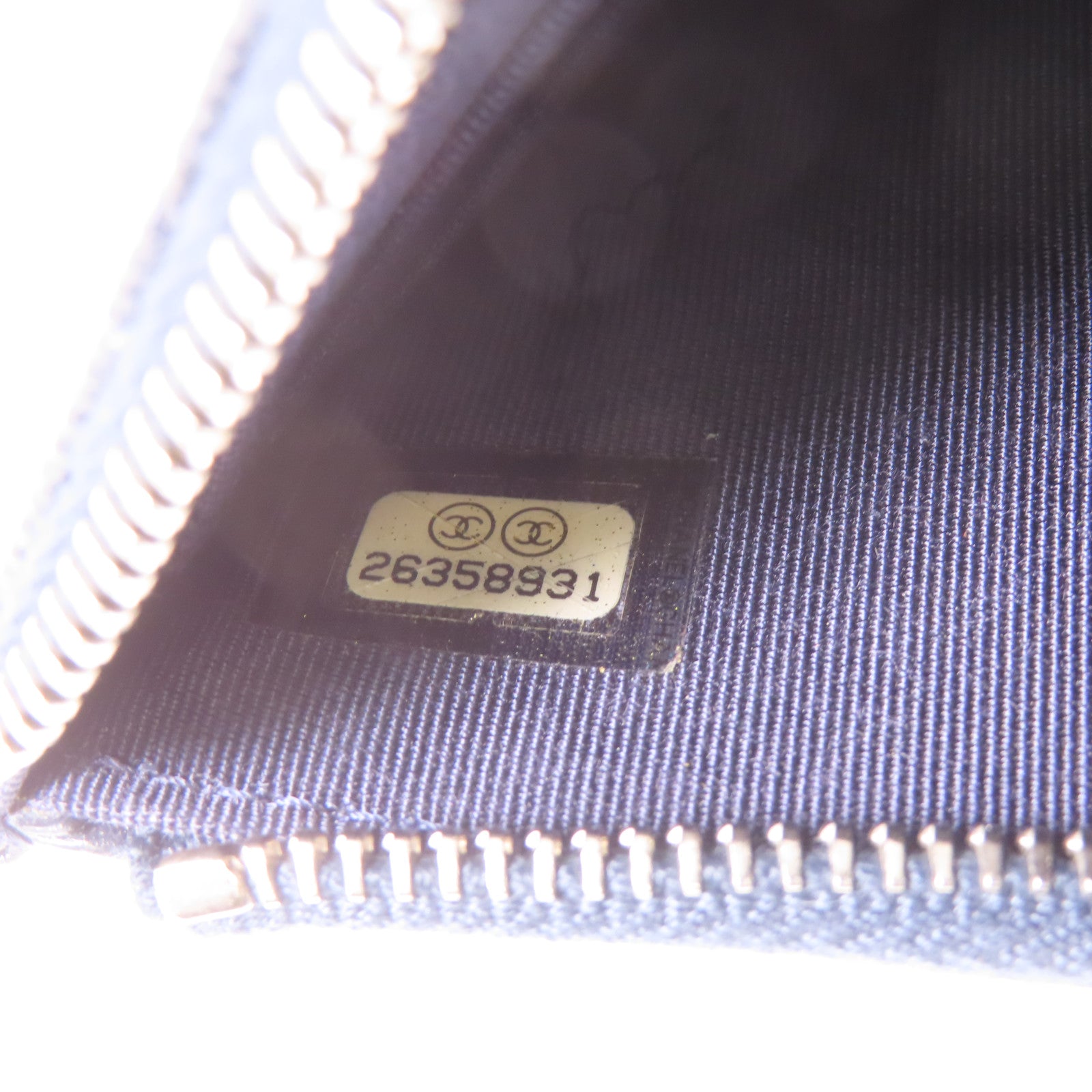 CHANEL 菱格Caviar皮革Zipper Long Wallet銀扣長錢包深藍色