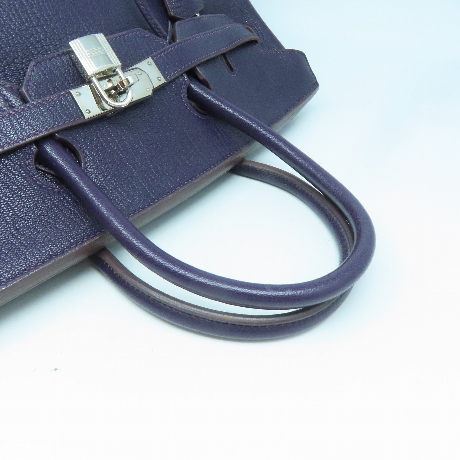 HERMES 【清倉大減價】Chevre皮革Birkin 35銀扣手挽袋葡萄乾紫色