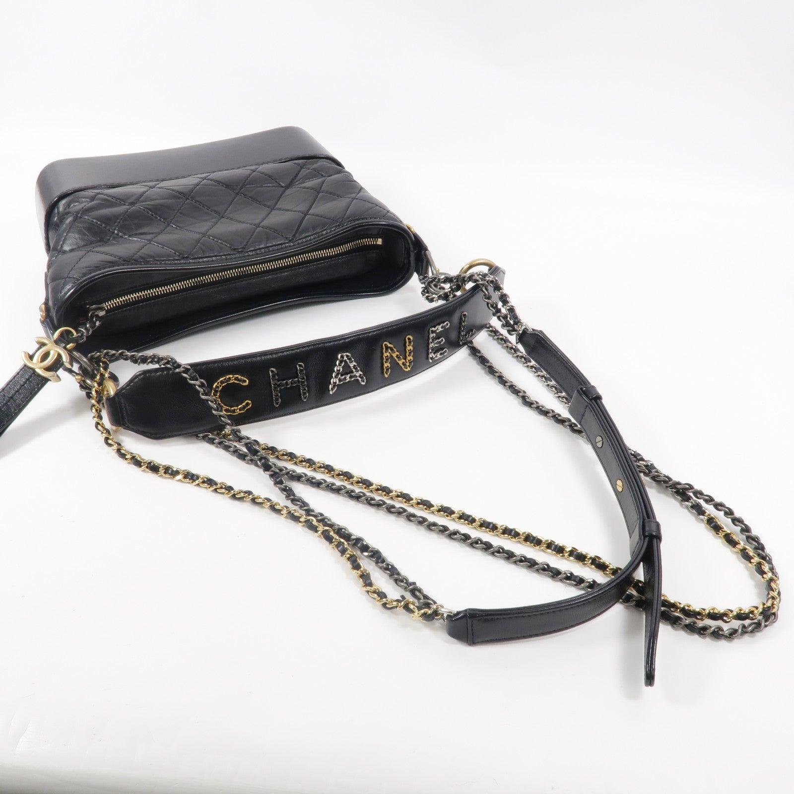 CHANEL 牛皮皮革Gabrielle Medium With Handle鏈帶手挽肩背兩用袋