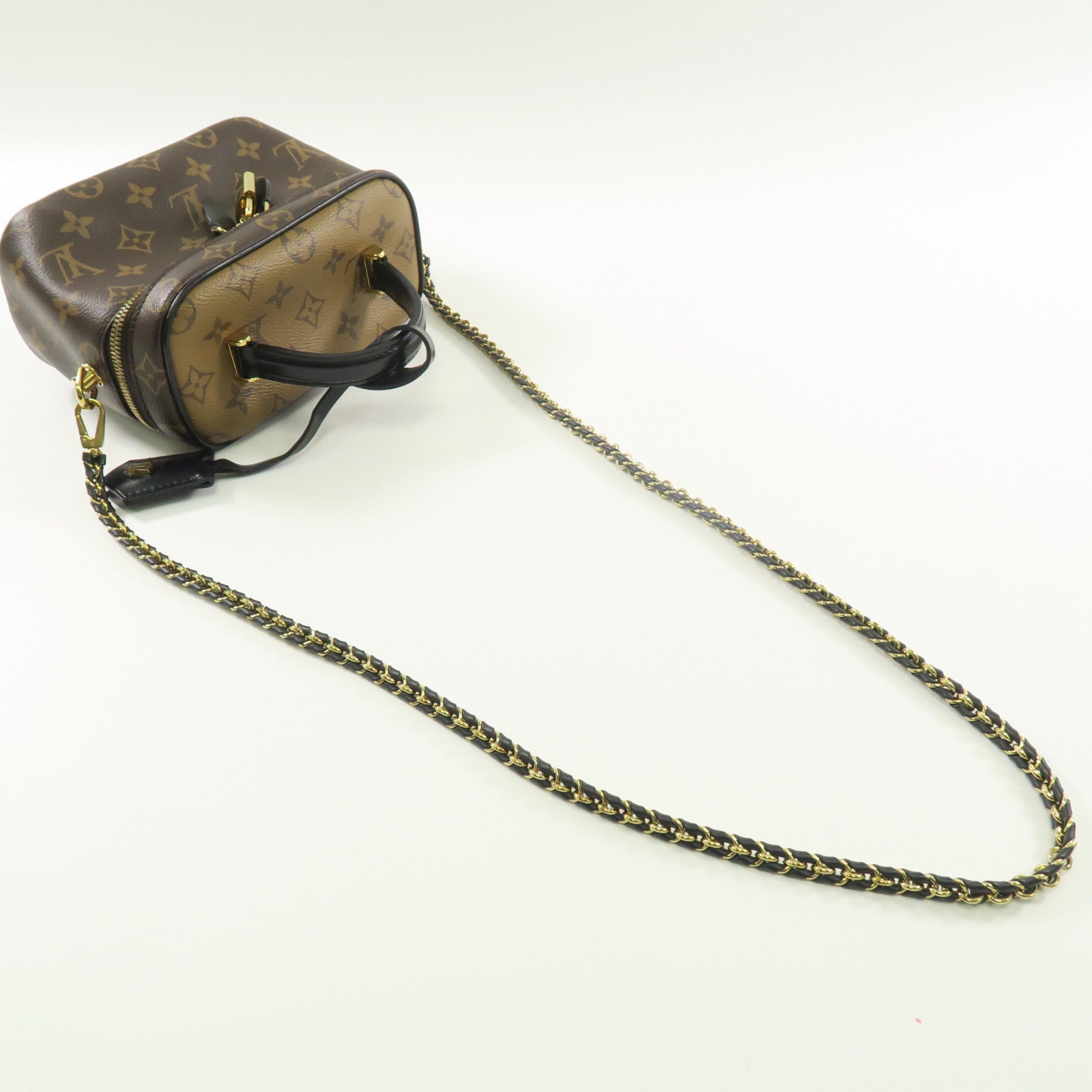 LOUIS VUITTON Monogram Vanity PM金扣鏈帶手挽肩背兩用袋啡色