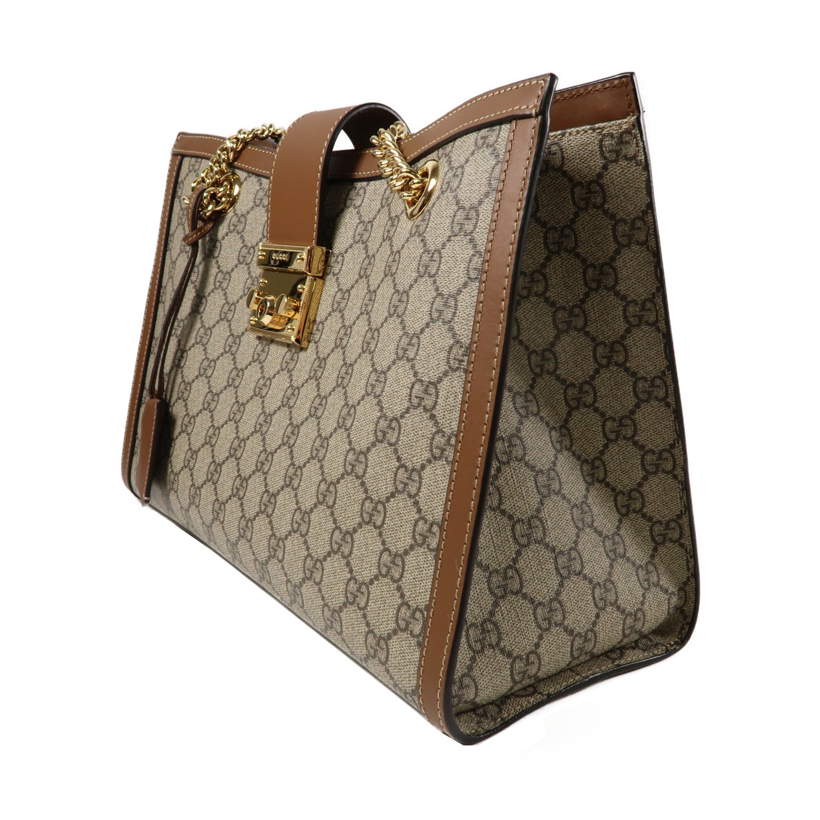 GUCCI 塗層帆布Padlock GG金扣肩背袋啡色