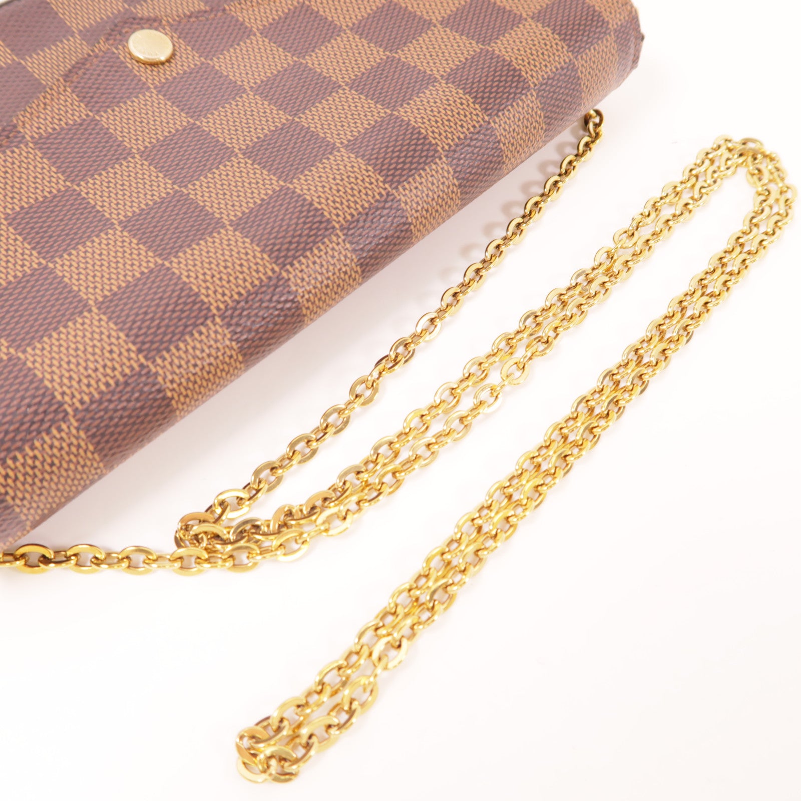 LOUIS VUITTON Damier Felice Pochette金扣鏈帶肩背袋