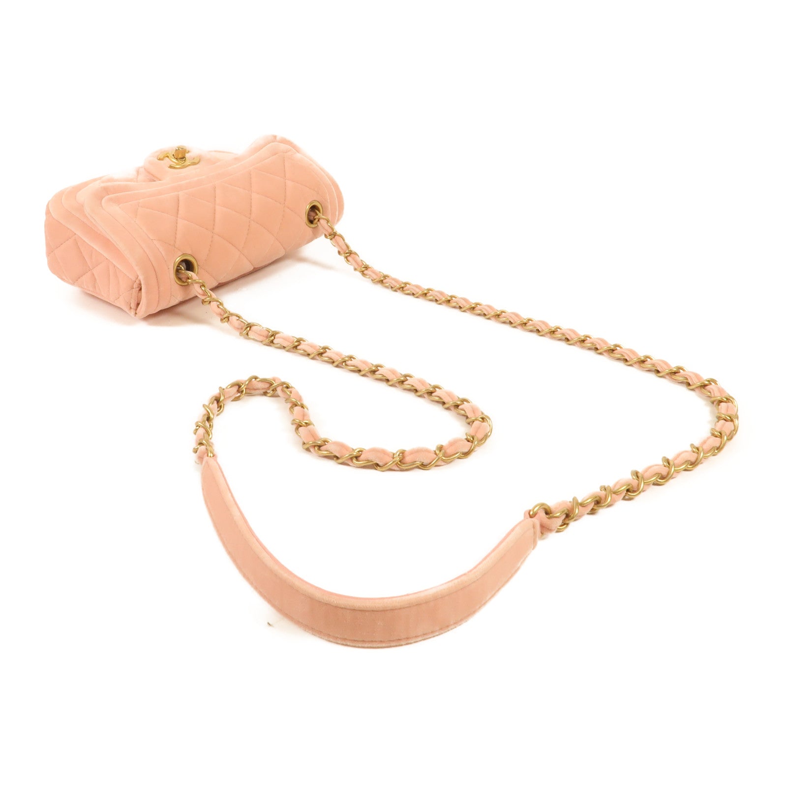 CHANEL 天鵝絨Shoulder Bag金扣鏈帶肩背袋