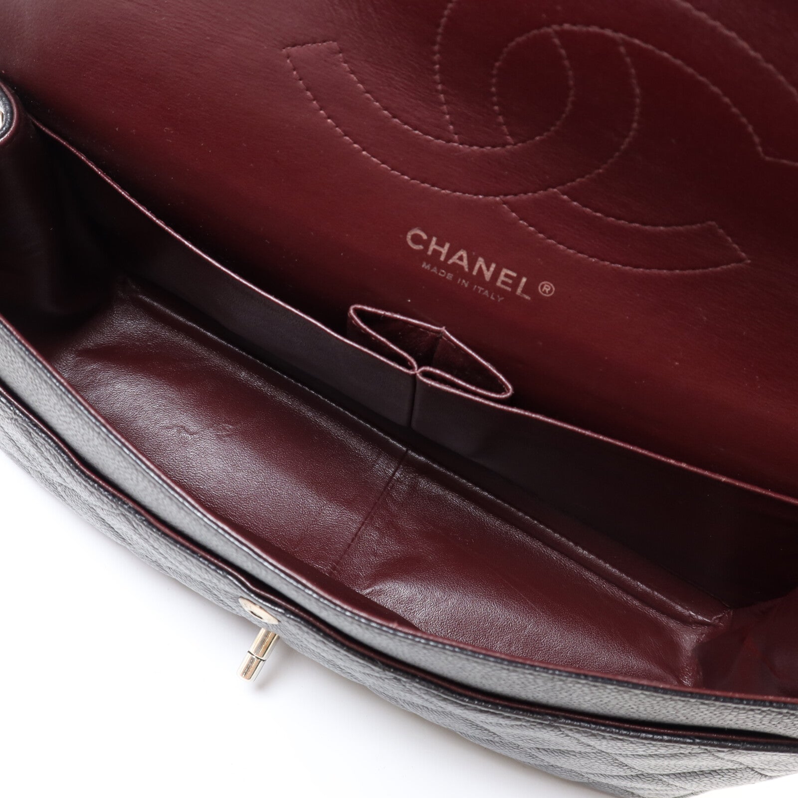 CHANEL 牛皮皮革Large Classic銀扣鏈帶肩背袋