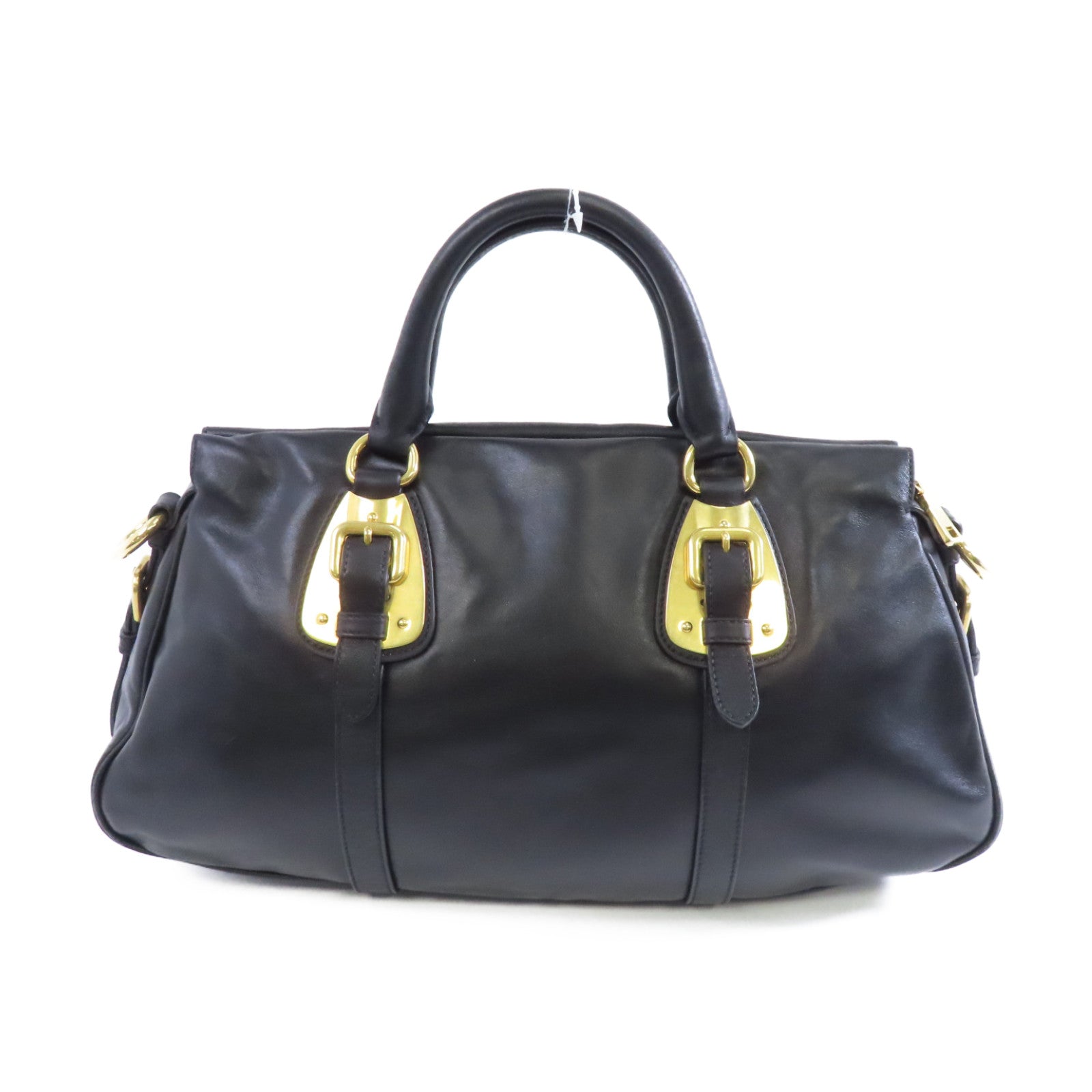 PRADA 牛皮皮革Shoulder Bag金扣手挽肩背兩用袋黑色