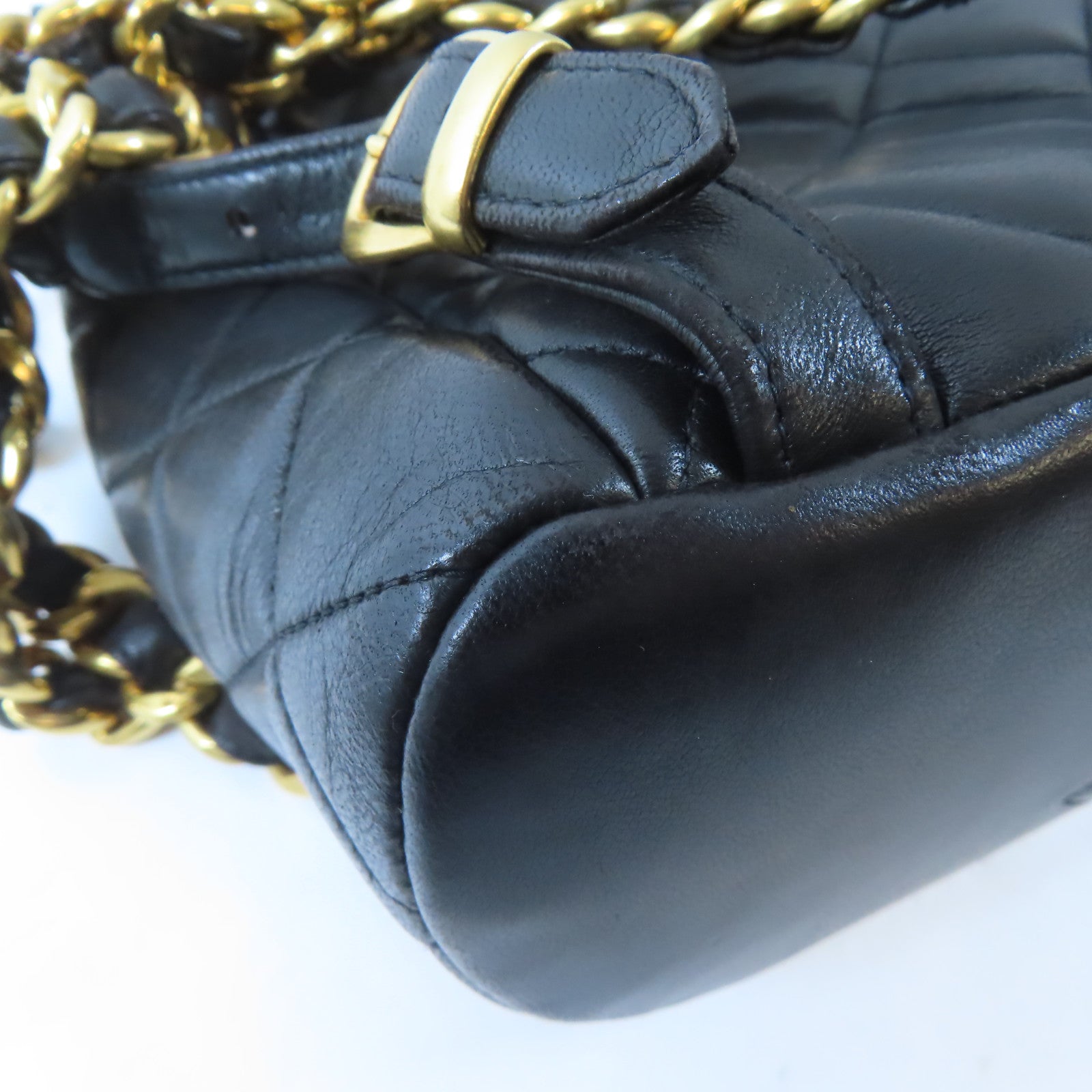 CHANEL 菱格羊皮皮革Vintage Backpack金扣背包黑色