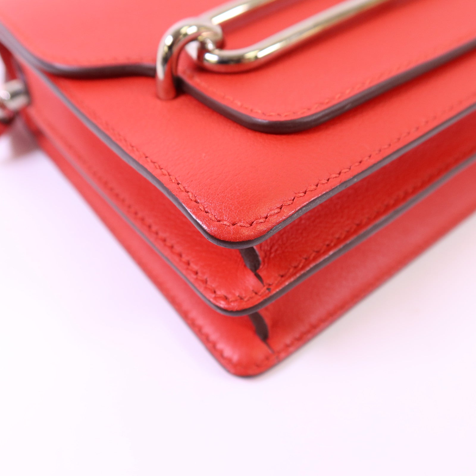 HERMES Evercolor皮革Mini Roulis銀扣肩背袋Rouge Tomate