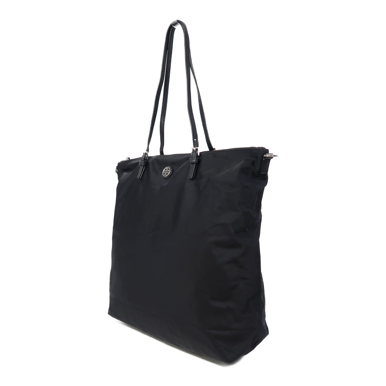 Tory Burch 尼龍Tote Bag銀扣肩背袋黑色