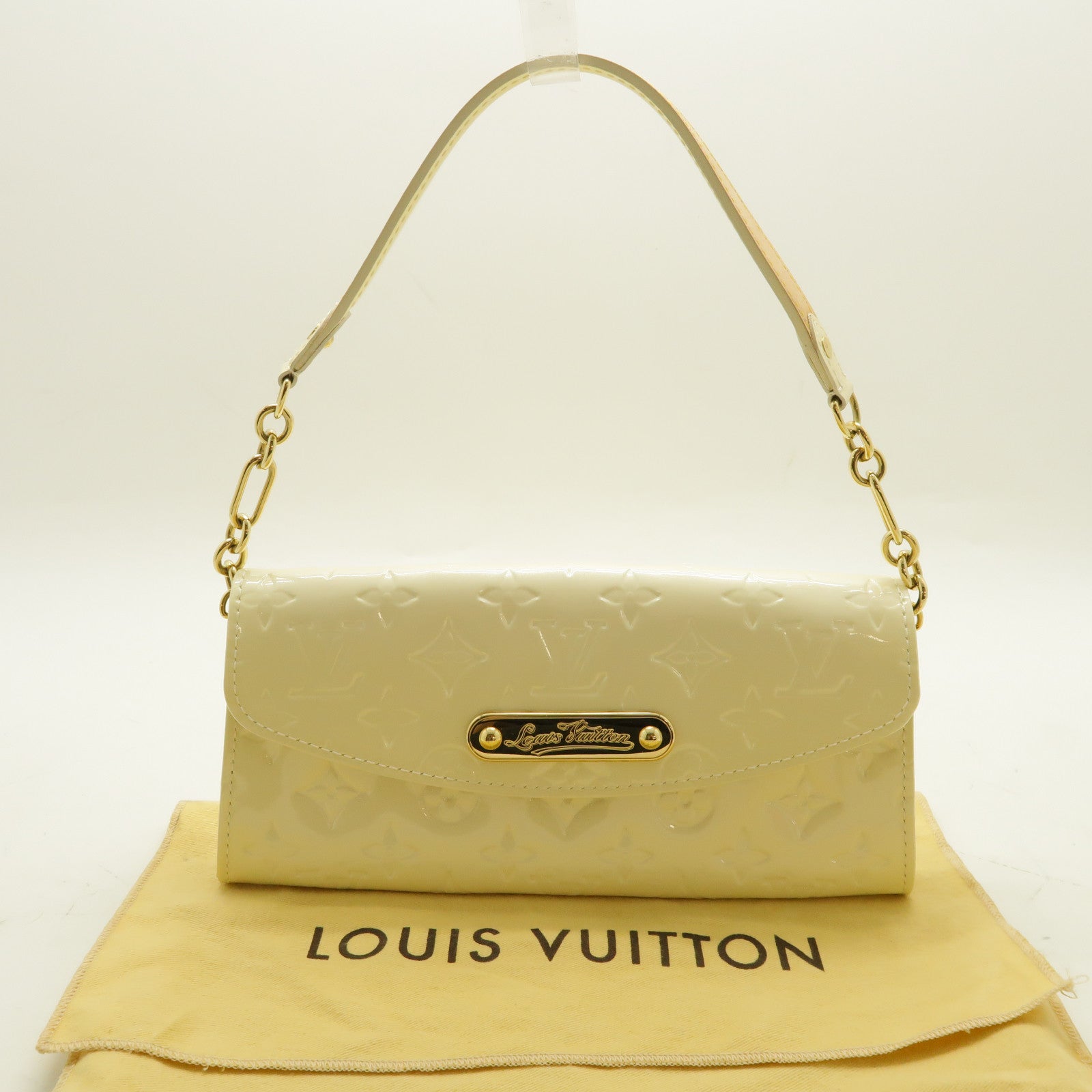 LOUIS VUITTON Vernis Sunset Boulevard金扣鏈帶肩背袋白色