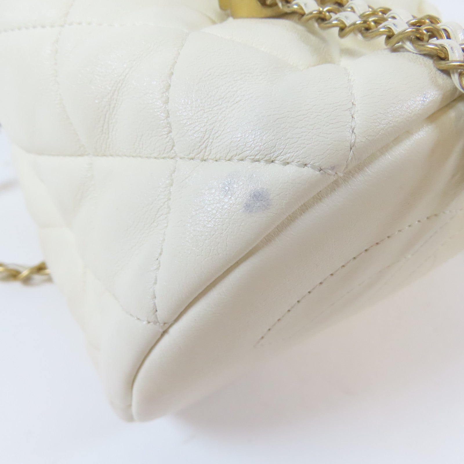 CHANEL 【激減優惠】菱格牛皮皮革Shoulder Bag金扣手挽肩背兩用袋白色
