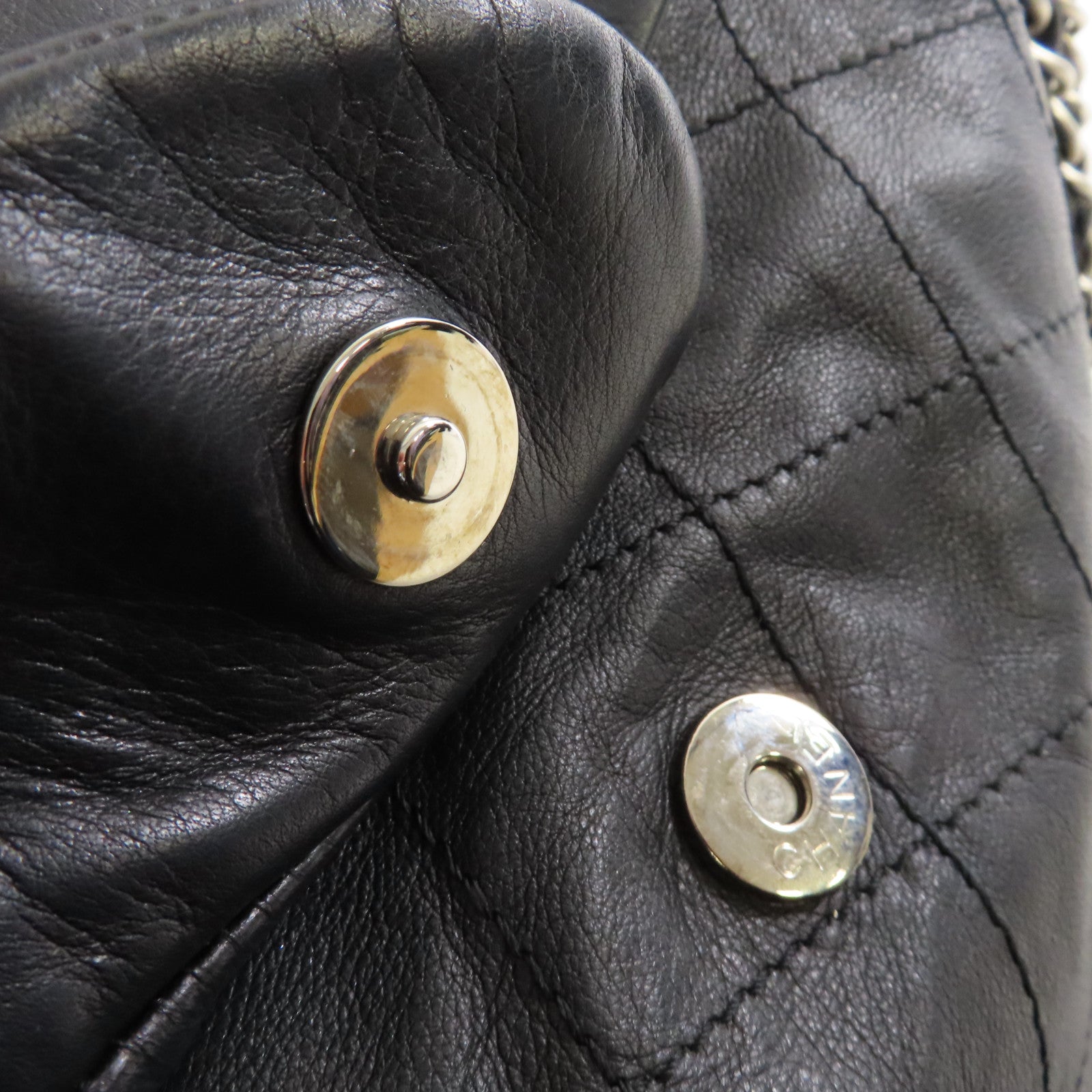 CHANEL 菱格羊皮皮革Chain Shoulder Bag銀扣鏈帶肩背袋黑色