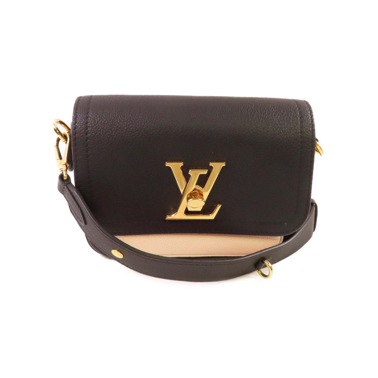 LOUIS VUITTON 牛皮皮革Lockme Tender 2Way Shoulder Bag金扣手挽肩背兩用袋黑色/粉紅色