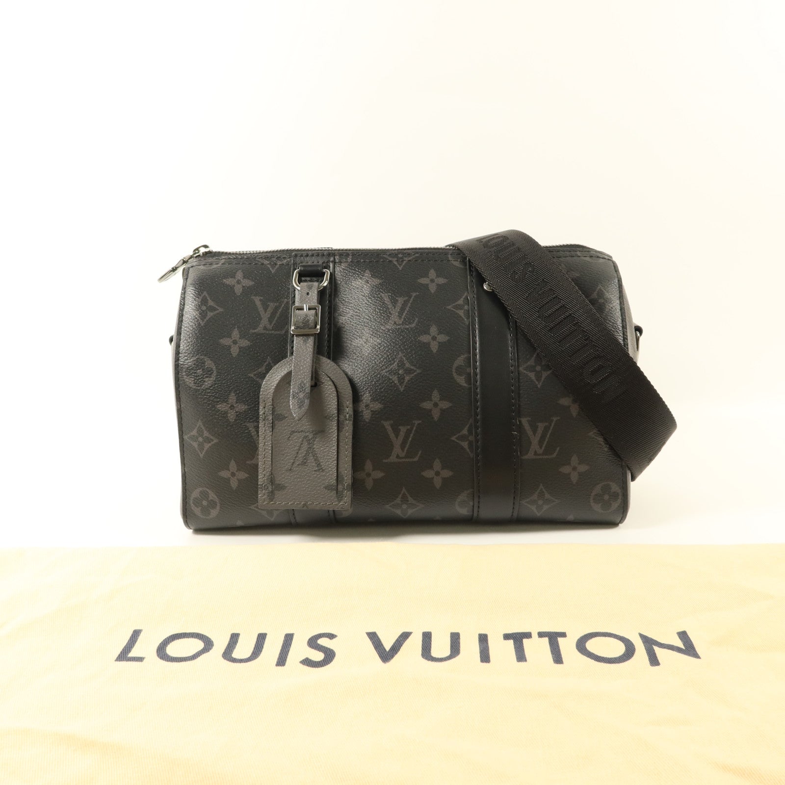 LOUIS VUITTON Monogram Eclipse City Keepall銀扣手挽肩背兩用袋