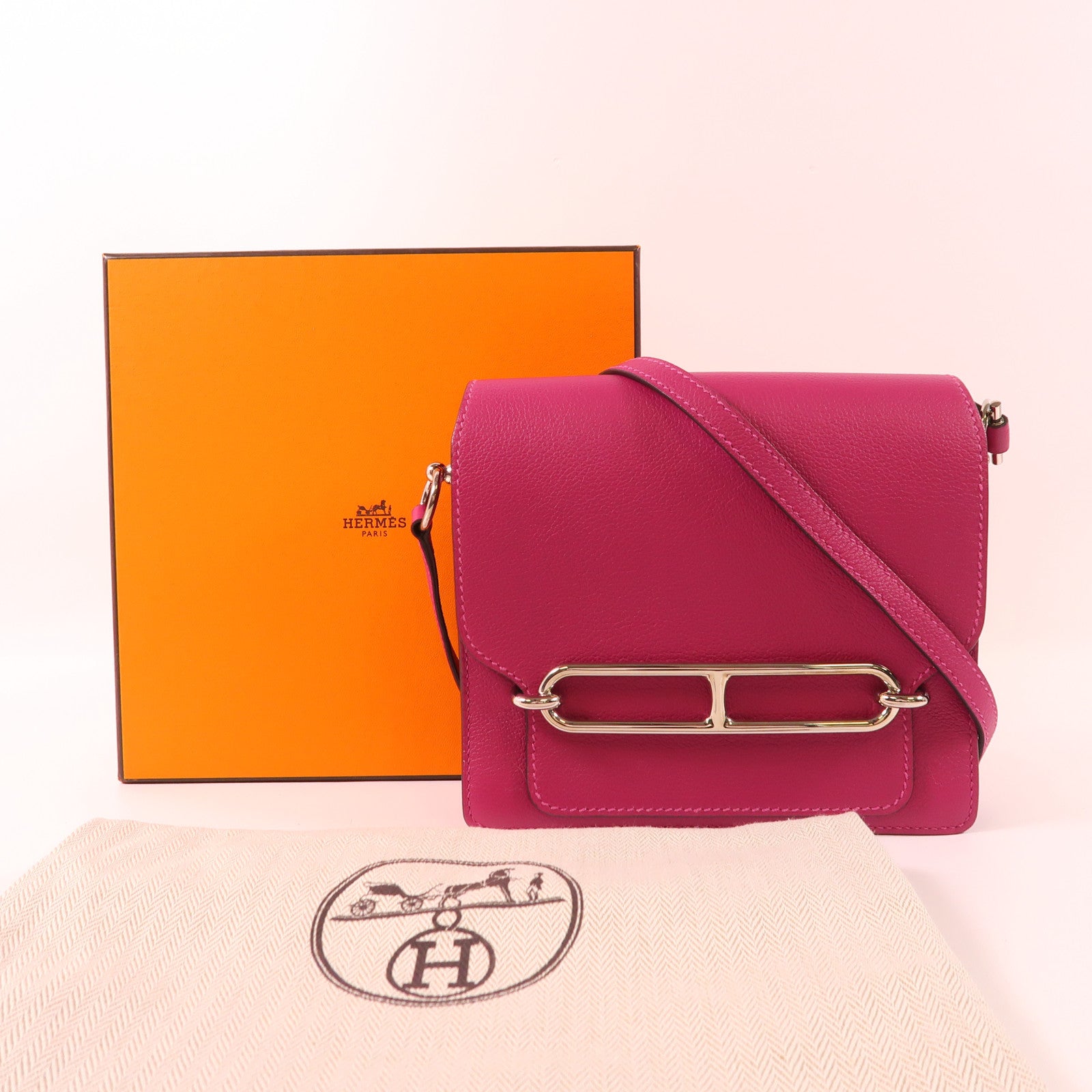 HERMES 【激減優惠】Evercolor皮革Mini Roulis銀扣肩背袋L3 Rose Purple