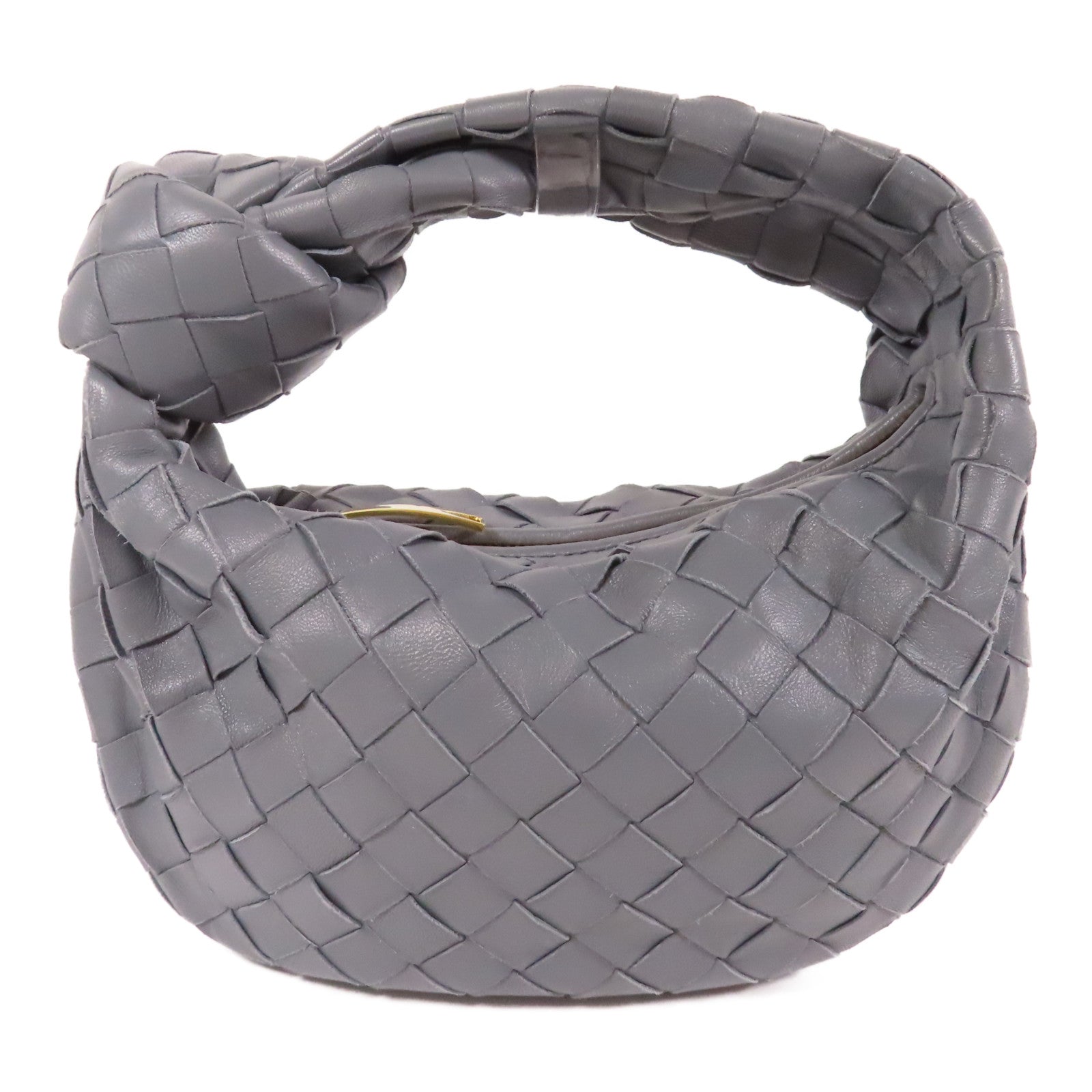 BOTTEGA VENETA 織紋皮革Mini Jodie金扣手挽袋灰色