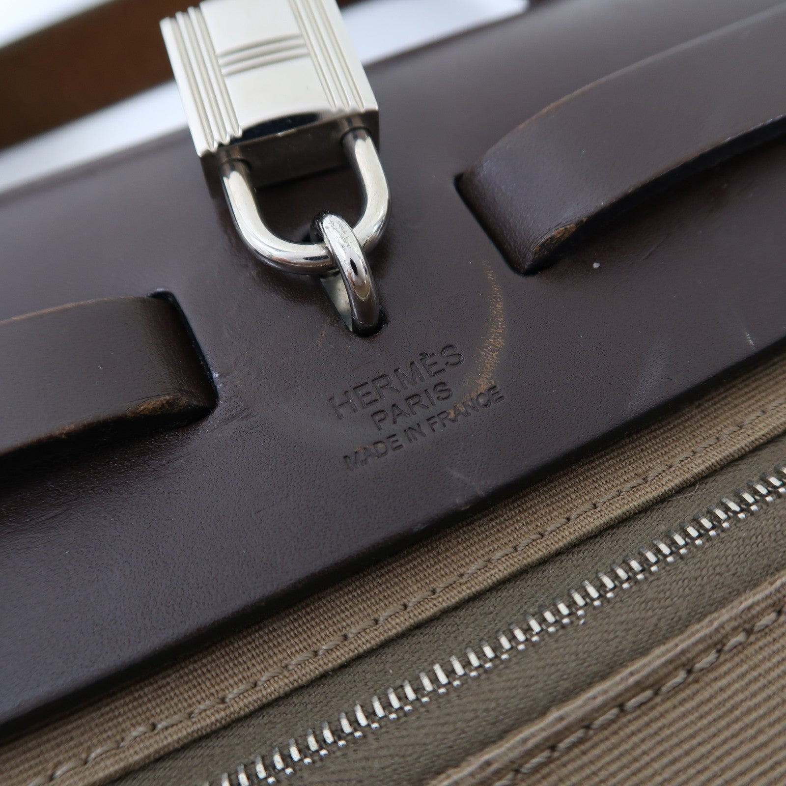HERMES 帆布Herbag PM銀扣手挽肩背兩用袋大象灰色