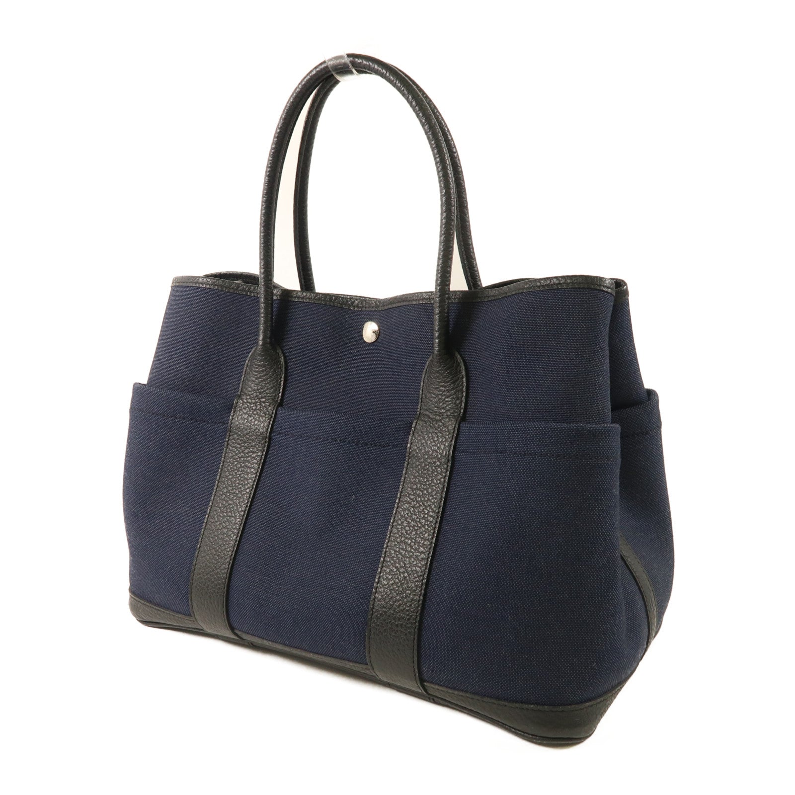 HERMES 帆布Garden Party Pocket PM銀扣手挽肩背兩用袋Bleu Nuit