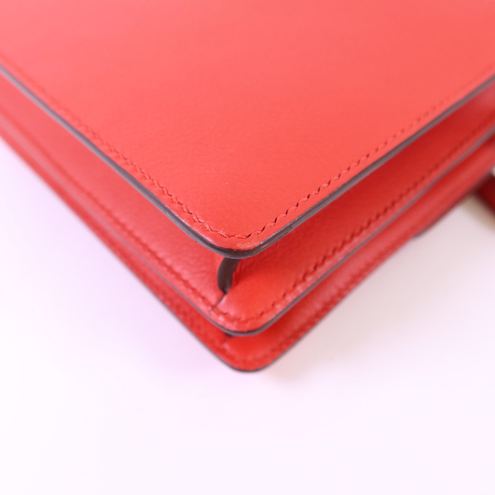 HERMES Evercolor皮革Mini Roulis銀扣肩背袋Rouge Tomate
