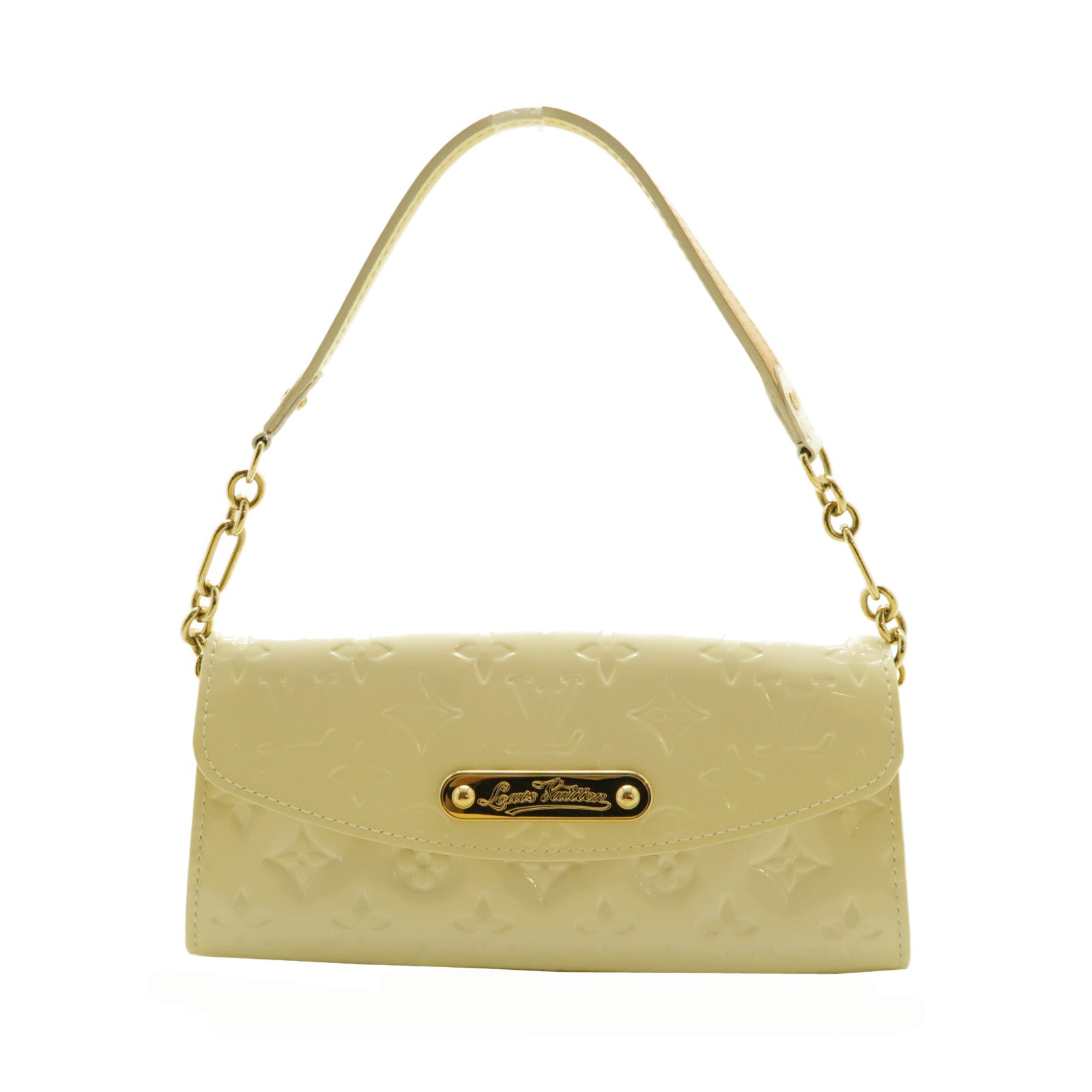 LOUIS VUITTON Vernis Sunset Boulevard金扣鏈帶肩背袋白色