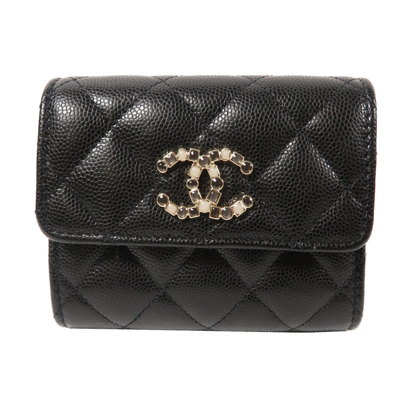 CHANEL 菱格Caviar皮革Small Flap Wallet金扣折疊錢包黑色