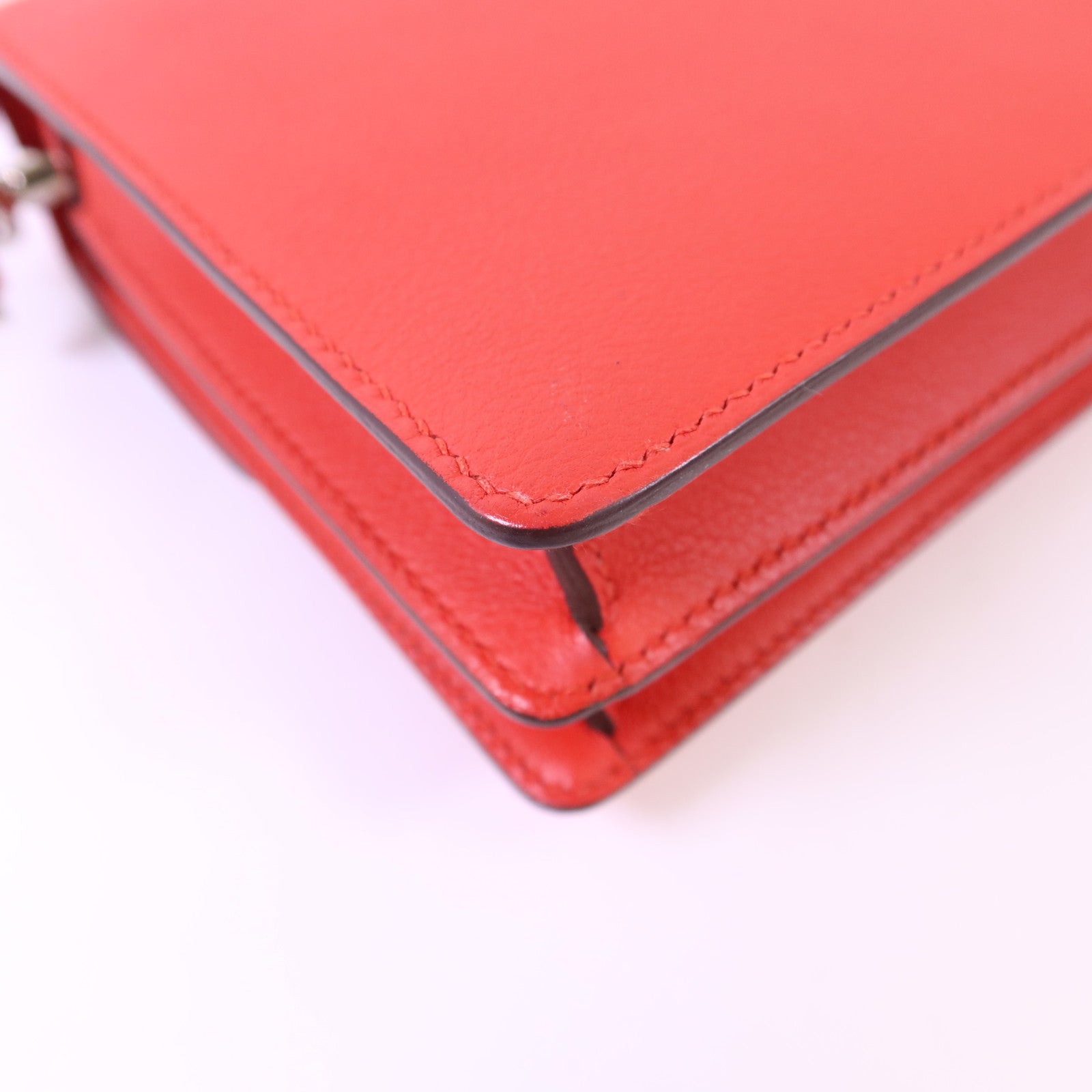 HERMES Evercolor皮革Mini Roulis銀扣肩背袋Rouge Tomate