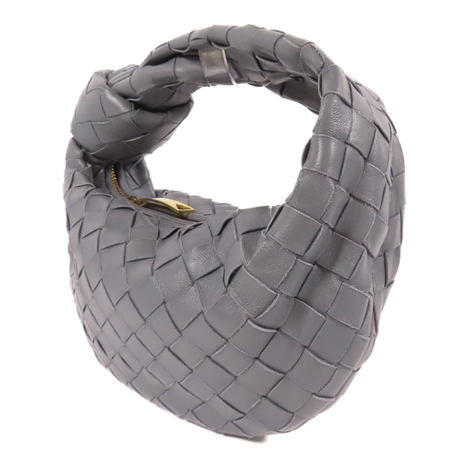 BOTTEGA VENETA 織紋皮革Mini Jodie金扣手挽袋灰色