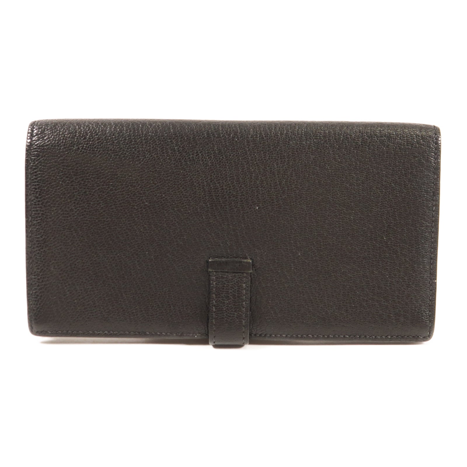 HERMES Chevre皮革Bearn Long Wallet銀扣長錢包Noir