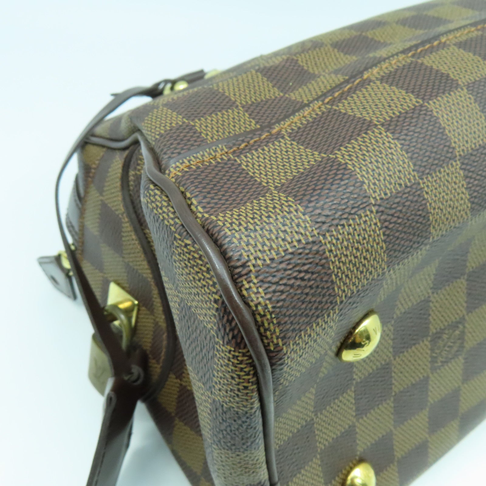 LOUIS VUITTON 【清倉大減價】Damier Ebene Duomo金扣手挽袋啡色