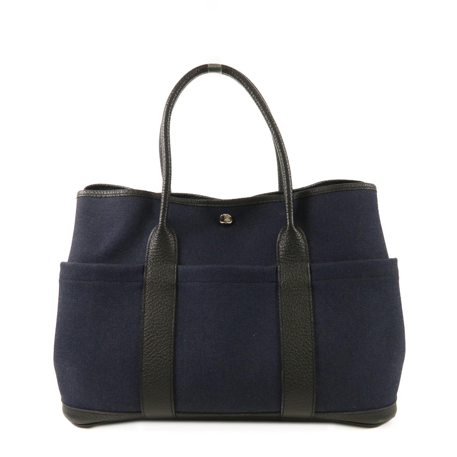 HERMES 帆布Garden Party Pocket PM銀扣手挽肩背兩用袋Bleu Nuit